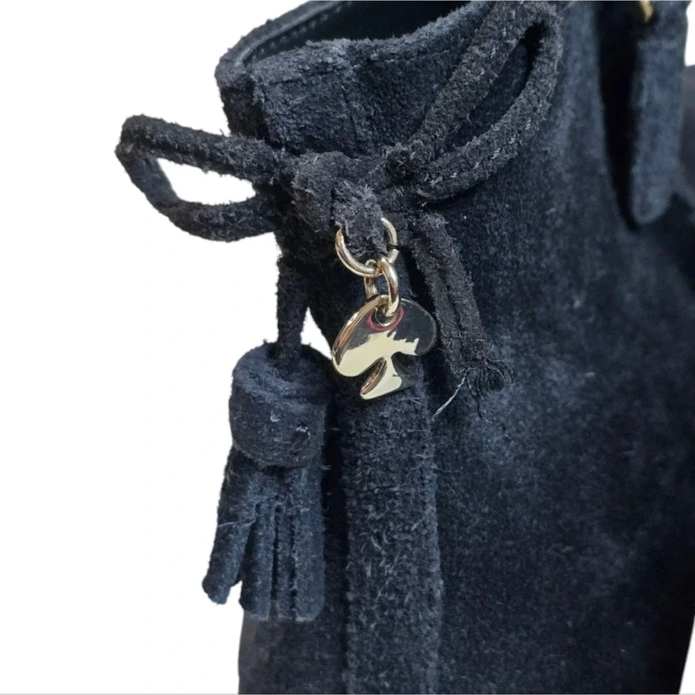 KATE SPADE Saddle Bootie Black‎ Suede Ankle Boots Sz Side Zip 7 B Tassle $248